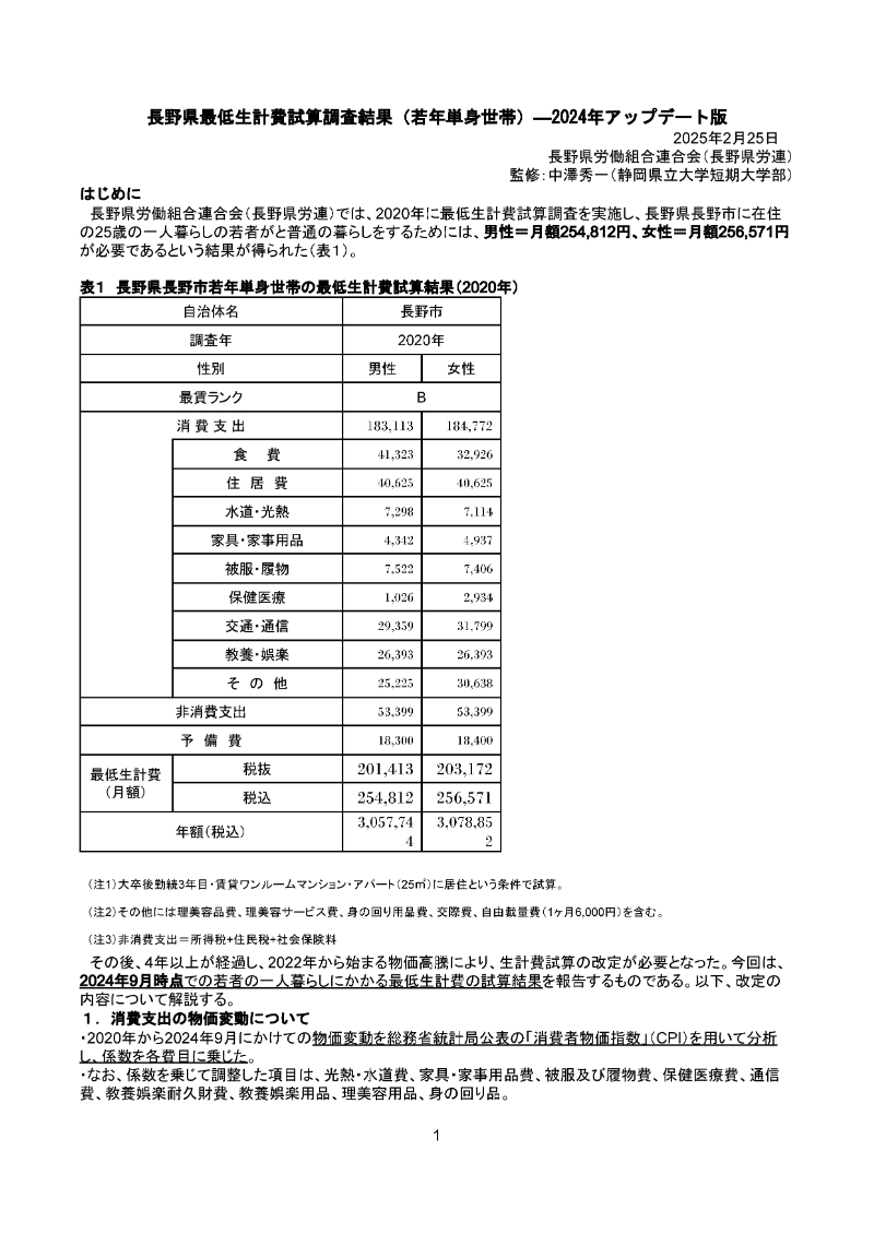 長野県最低生計費試算調査結果報告書　写真